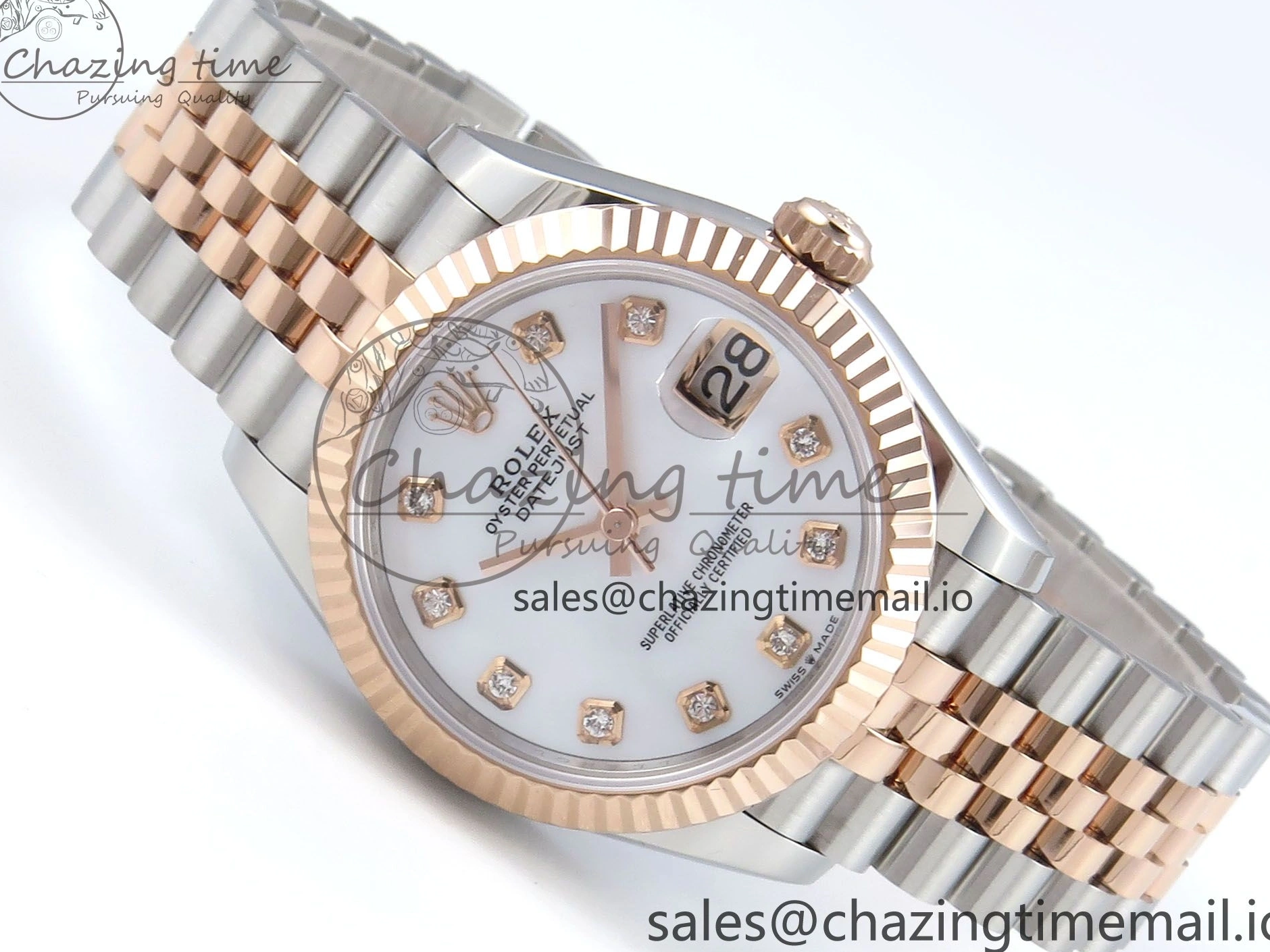 Good Copy Rolex Watches Diamonds QuickDry Best White on 1:1 SS 31 Bracelet MOP 904L Jubilee DateJust ETA Steel ARF 278271 Dial RG 517 Edition 0122